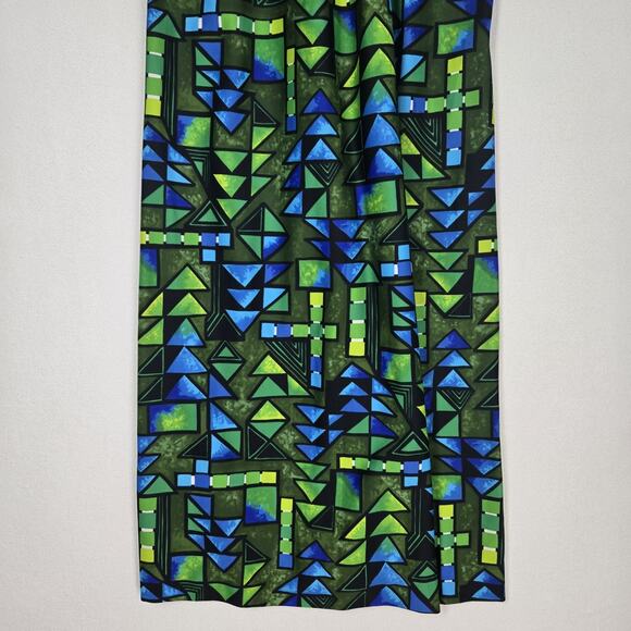VTG 70s Handmade Maxi Dress XS/S Blue Green Geometric Print Empire Waist MOD - Picture 6 of 16